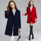羊绒大衣女2016冬季新款中年 纯色加厚高端双面呢羊毛外套中长款