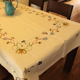 美式乡村 棉麻 手工刺绣花桌布 盖布 台布 沙发巾 搭巾 米色