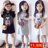 童装直销夏季新款韩版女童老虎头图案连衣裙中长款简单百搭潮短袖
