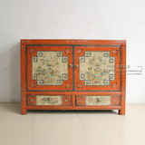 新中式仿古典家具实木彩绘餐边柜手绘复古角柜储物柜子展柜装饰柜