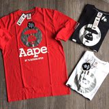 专柜流出 正品潮牌AAPE猿人头 2016新款经典图案字母印花短袖T恤