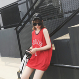 夏季韩国原宿BF风宽松字母无袖背心裙休闲运动篮球服中长款T恤女