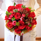 暖集【女王】进口11朵红玫瑰洋牡丹花束鲜花速递 杭州鲜花送全国