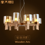 木大师 艺术创意现代简约餐厅实木吊灯客厅酒店灯木质宜家LED灯具