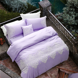 纯棉四件套1.8米床奢华全棉公主蕾丝床裙2.0m淡紫色床上用品韩版