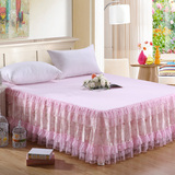韩式粉色蕾丝床裙1米2 1.5 1.8公主床罩花边180 220床套刺绣床单