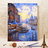 diy手绘数字油画客厅风景大幅花卉自己填色手工立体数码画威尼斯