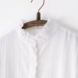 日系清新立领花边衬衣长袖春季新款女式甜美白衬衫修身显瘦打底衫