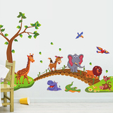 卡通可爱动物木桥墙贴纸儿童房间背景墙上家装饰品幼儿园墙壁贴画