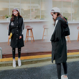 2016韩版新款春秋季女士宽松显瘦中长款风衣带帽收腰学院风外套潮
