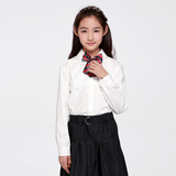学院风女童白色衬衫长袖中大童儿童圆领衬衣女纯棉娃娃领校服韩版