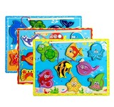 儿童木制平板磁性亲子钓鱼宝宝益智玩具3岁小猫钓鱼海洋拼图拼板