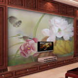 大型壁画中式古典墙纸客厅卧室沙发背景墙电视墙荷花工笔水墨壁纸