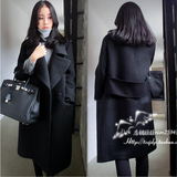 韩国代购2015冬季新款宽松茧型中长款呢子大衣加厚羊毛呢外套女士