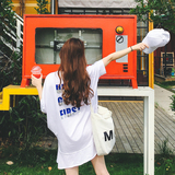 ISSDM 正反两面可穿短袖连衣裙夏新款韩版荷叶边字母印花T恤裙01
