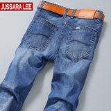 jussaralee男式牛仔裤男夏季薄款牛仔弹力斜口袋裤子四季牛仔男装