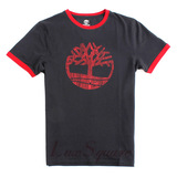 Timberland男士纯棉签名大树图案撞色圆领短袖T恤 美国代购正品
