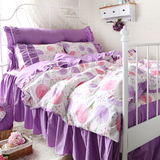 韩版四件套纯棉田园碎花公主风床裙式全棉床罩款紫色1.8m床上用品