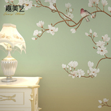 中式古典手绘花鸟电视背景墙壁纸客厅卧室无纺布墙纸玄关墙布壁画
