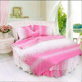 纯棉圆床床品 圆形床4件套 床罩 圆床单四件套粉色系