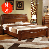 高档实木床1.8米 1.5m橡胶木床高箱储物婚床 现代中式双人实木床