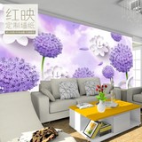 创意电视背景墙纸紫色蒲公英现代清新简约壁纸卧室定制壁画墙布