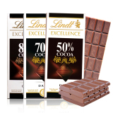 进口Lindt瑞士莲特醇排装黑巧克力100g*3块（70%+50%+85%）包邮