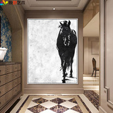 黑白装饰画简约手绘抽象马油画现代玄关客餐厅办公室挂画北欧壁画