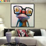 手绘抽象色块油画动物装饰画青蛙现代客厅玄关挂画简约餐厅有框画