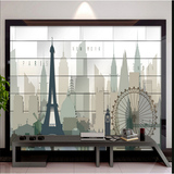 3D现代简约壁画客厅电视背景墙纸素描壁纸无纺布城市立体建筑风景