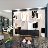 3D立体大型墙纸壁画现代简约壁纸抽象树木方块壁画沙发卧室背景墙