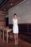 韩版2016夏季新款白色双排扣中长款无袖修身马甲连衣裙显瘦裙子