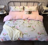 宜家简约活性斜纹印花全棉四件套个性小清新植物床上床单式被套
