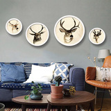 北欧装饰画 现代简约餐厅壁画客厅挂画圆形复古麋鹿组合卧室墙画