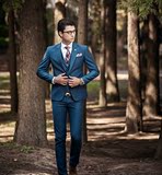 包邮 影楼男装套装三件套西服2016新款 韩版修身拍照摄影男装蓝色