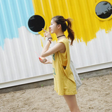 夏季新韩版休闲百搭显瘦无袖宽松字母几何印花假两件中长款T恤女