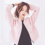 立领长袖棒球服粉色太空棉小外套秋短款气质卫衣学生韩版夹克衫女