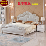 全实木榆木双人床1.8米现代中式储物床欧式雕花白色开放漆床婚床