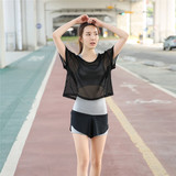 韩国女瑜伽服三件套装健身房跑步运动文胸假两件短裤显瘦透气罩衫