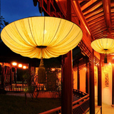 现代新中式飞碟布艺吊灯红色仿古典茶楼餐厅火锅店装饰灯笼创意灯