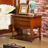 雅时家具 美式床头柜 全实木床头柜卧室矮柜双抽储物柜中式收纳柜
