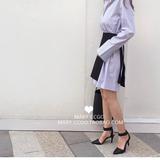 yoomini 韩国订单绑带金属扣大袖子衬衫式连衣裙2016秋季新气质