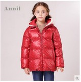 安奈儿女童装冬季款专柜正品 短款羽绒服红色喜庆印碎花AG345554