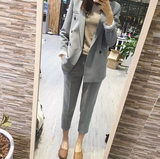 2016春季韩版时尚休闲长袖小西装九分裤两件套职业装女装西服套装
