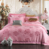 婚庆四件套大红粉色全棉贡缎提花纯棉四件套结婚床上用品