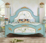 美式乡村双人床实木1.8米地中海复古彩绘主卧婚床简约欧式婚床