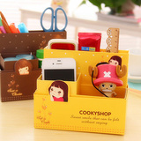 韩国创意可爱卡通小妞子纸质笔筒化妆品桌面收纳盒杂物整理储物盒