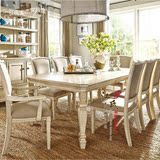 出口美式复古实木大方桌六八人餐桌椅组合欧式仿古白色拉伸缩餐桌