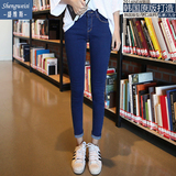 2016年韩版春夏季高腰牛仔裤女生铅笔小脚裤修身显瘦中学生打底裤