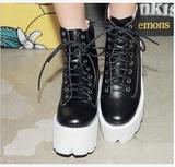 韩国马丁靴代购stylenanda新款厚底松糕鞋朋克靴粗跟坡跟高跟短靴